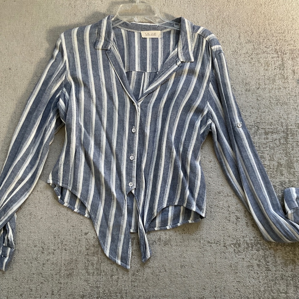Bella Dahl blue/white stripped tie front blouse